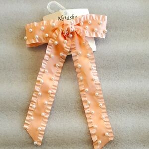 Natasha Couture Hair Bow W/ Pearls New